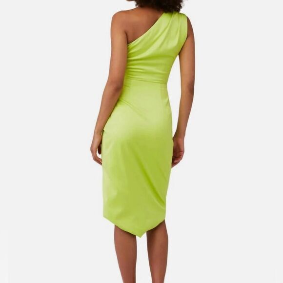 ELLIATT Cassini Midi Dress One Shoulder Ruche in Chartreuse Green Yellow Size XS - Picture 2 of 11